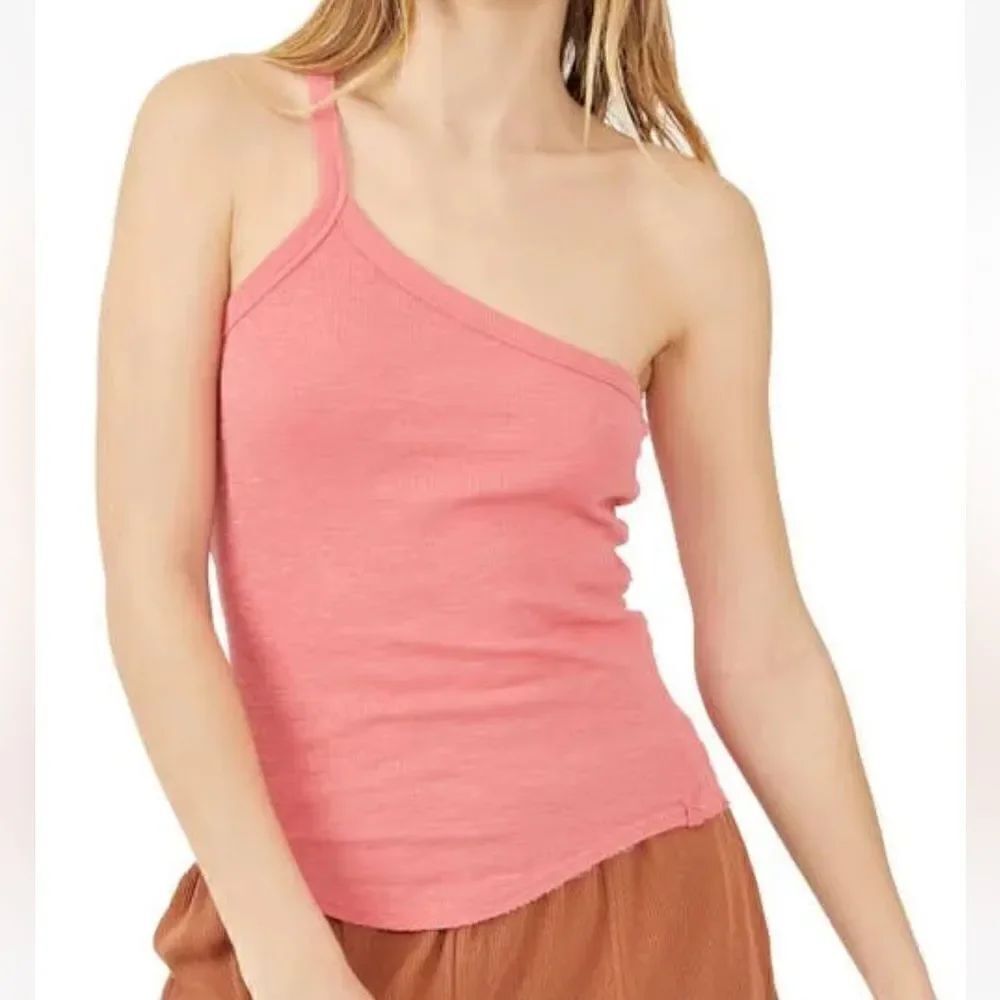 NWOT Free People One Way or Another One Shoulder Cotton Tank Coral Pink Flirty